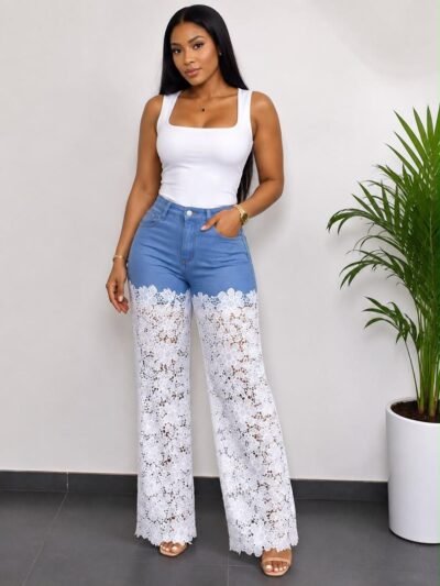 Blue and White Lace Jeans